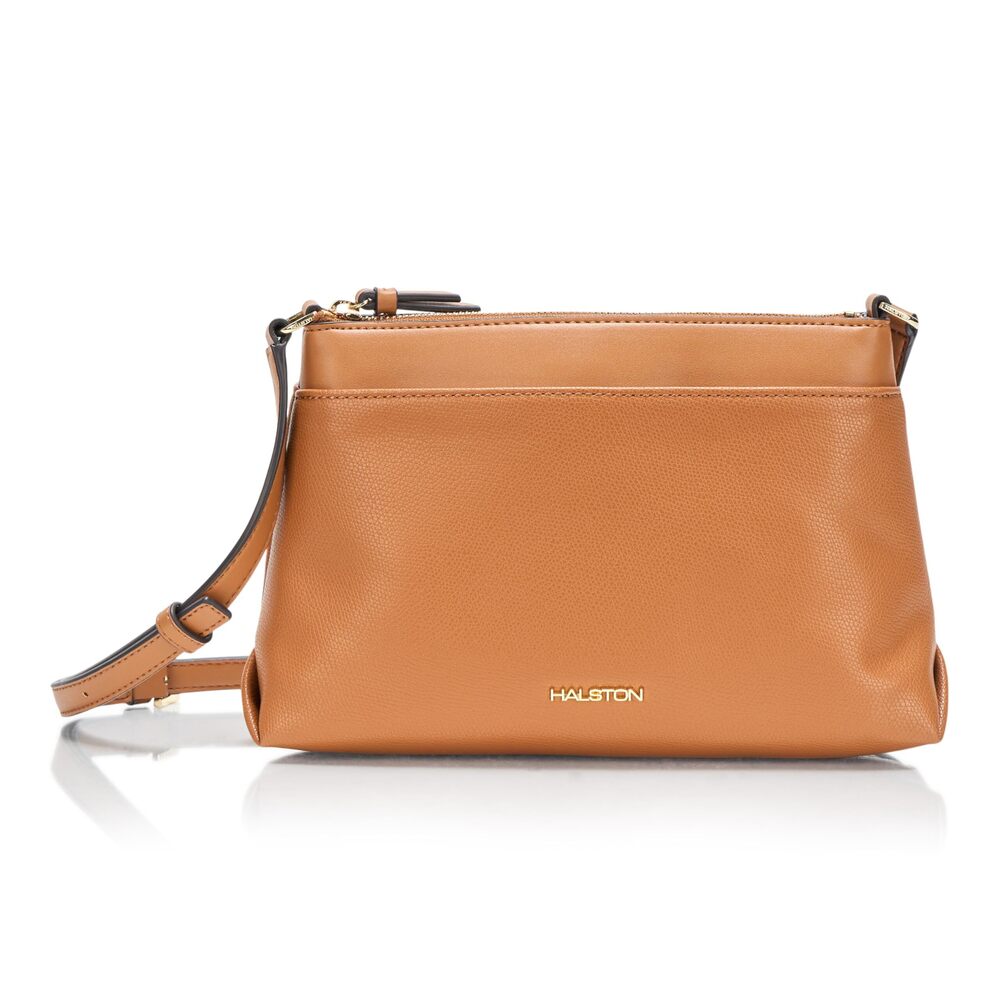 9860 H HALSTON Rosie Embossed Pebble Top Zip Crossbody, Oak